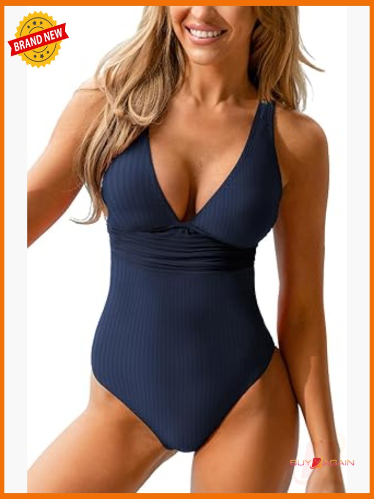 Women's One Piece Swimsuit Wide Straps V Neck Ruched Twist Back